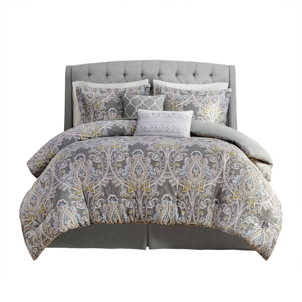 Gracie Mills Brant 6-Piece Damask Cotton Sateen Comforter Set - Grace-10482